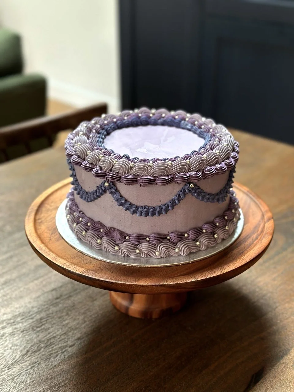 Vintage Lambeth piped lavender birthday celebration cake Cambridge UK