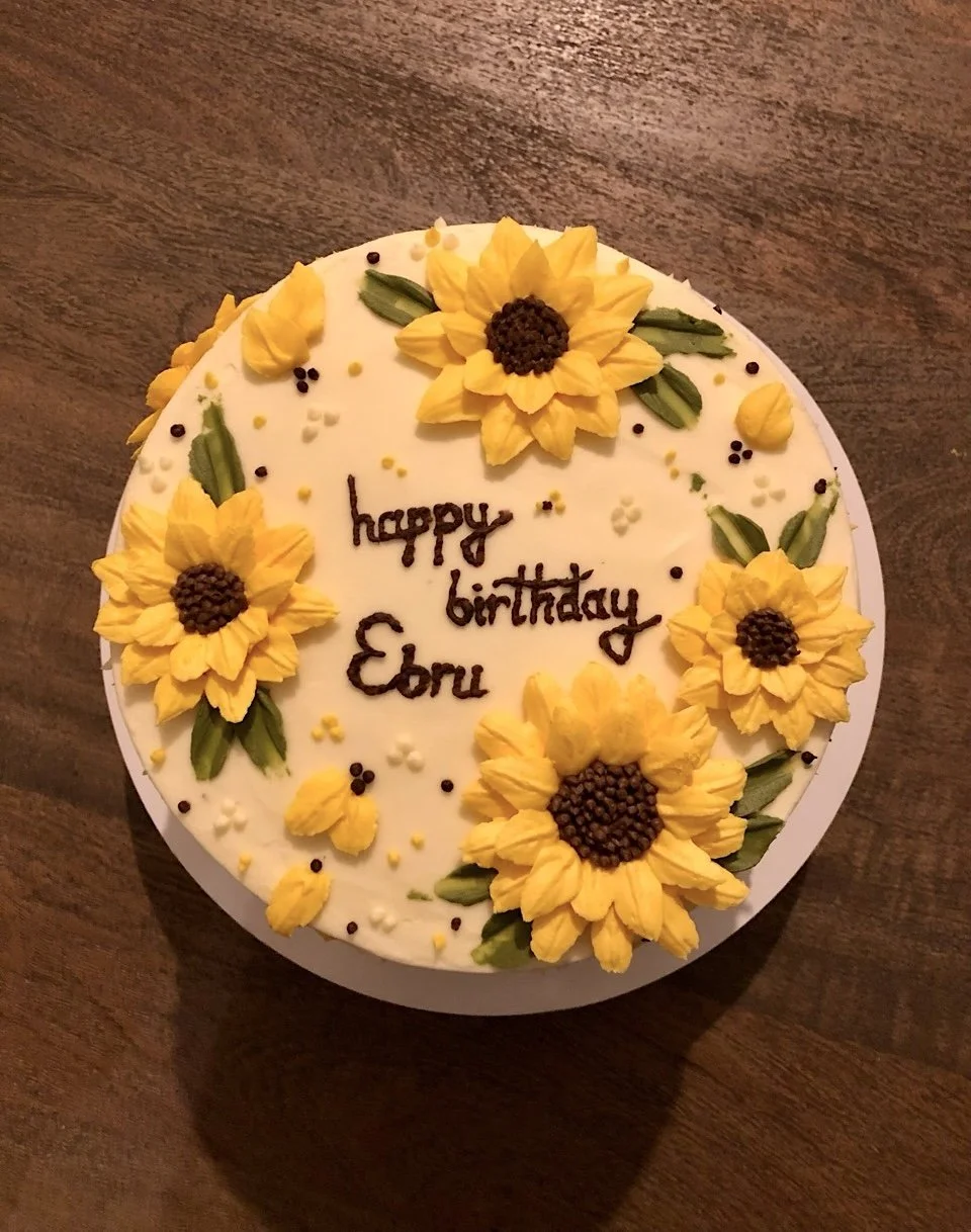 Custom sunflower themed buttercream birthday cake Cambridge